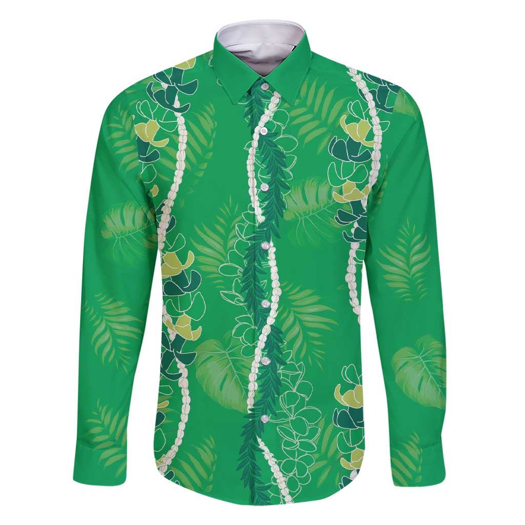 Hawaii Maile Lei Family Matching Short Sleeve Bodycon Dress and Hawaiian Shirt With Green Monstera Pattern