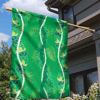 Hawaii Maile Lei Garden Flag With Green Monstera Pattern