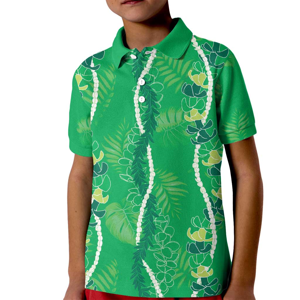 Hawaii Maile Lei Kid Polo Shirt With Green Monstera Pattern LT05 Kid Green - Polynesian Pride