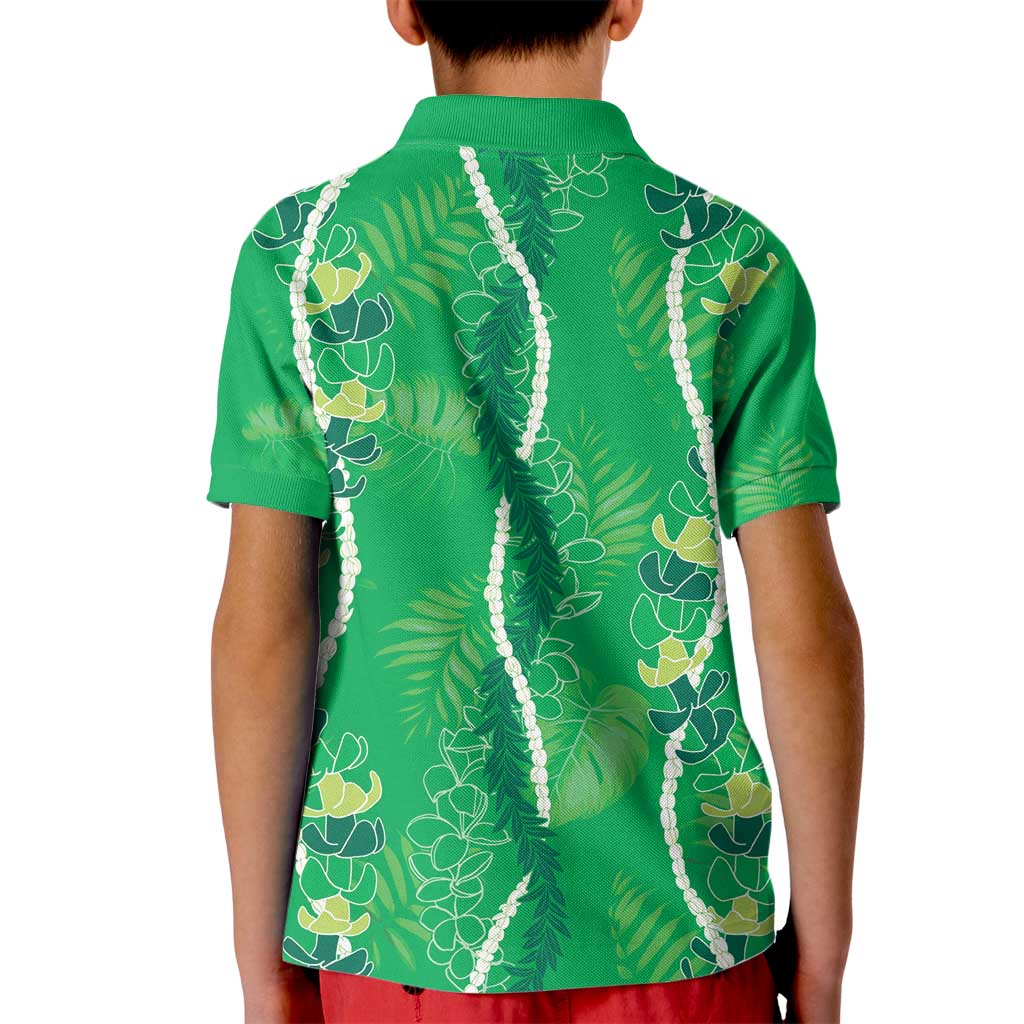 Hawaii Maile Lei Kid Polo Shirt With Green Monstera Pattern LT05 - Polynesian Pride