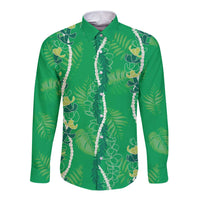 Hawaii Maile Lei Long Sleeve Button Shirt With Green Monstera Pattern LT05 Unisex Green - Polynesian Pride