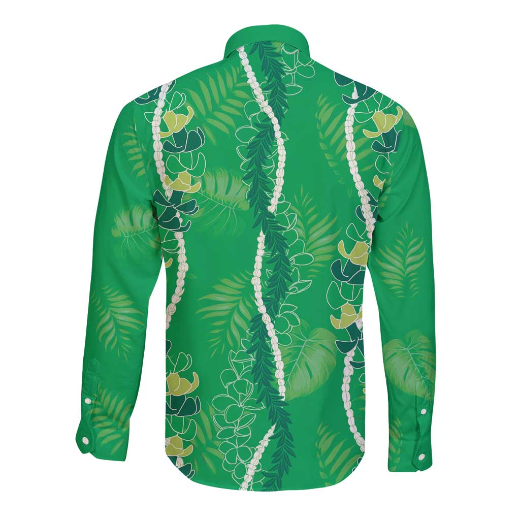 Hawaii Maile Lei Long Sleeve Button Shirt With Green Monstera Pattern LT05 - Polynesian Pride