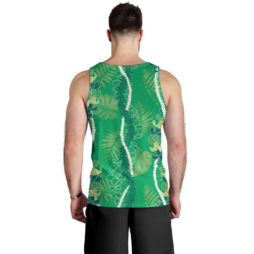 Hawaii Maile Lei Men Tank Top With Green Monstera Pattern