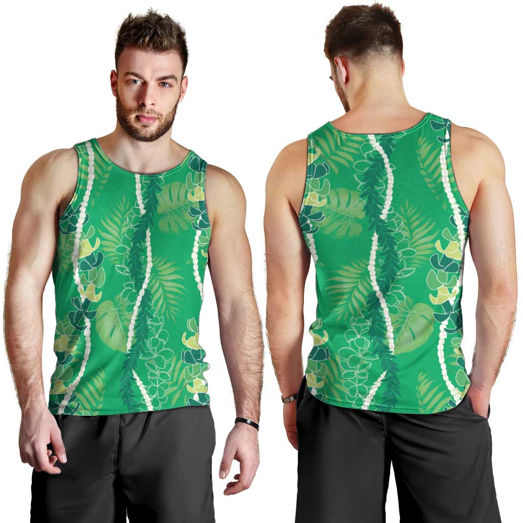 Hawaii Maile Lei Men Tank Top With Green Monstera Pattern