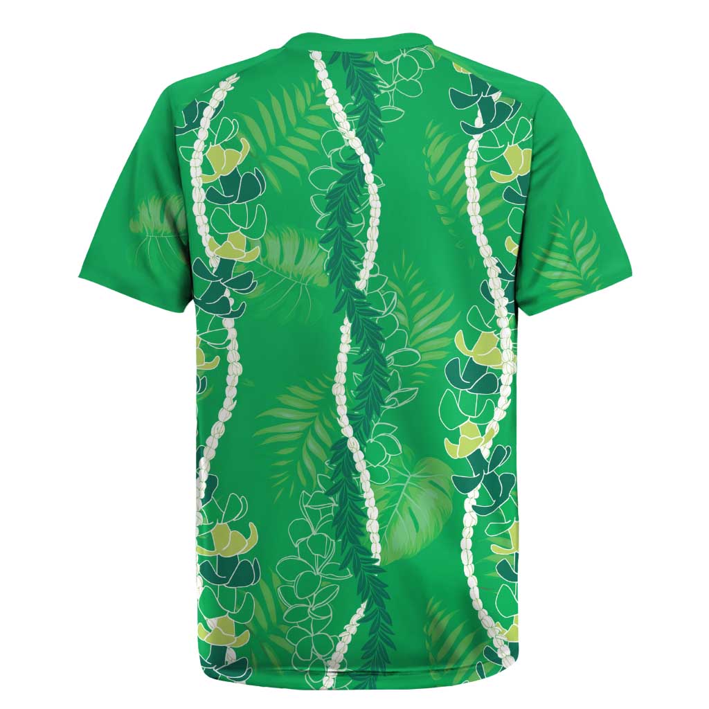 Hawaii Maile Lei Rugby Jersey With Green Monstera Pattern