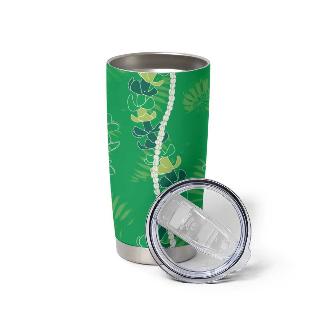 Hawaii Maile Lei Tumbler Cup With Green Monstera Pattern