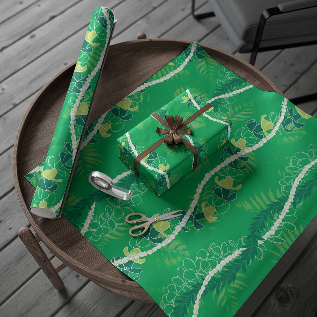 Hawaii Maile Lei Wrapping Paper With Green Monstera Pattern - Polynesian Pride