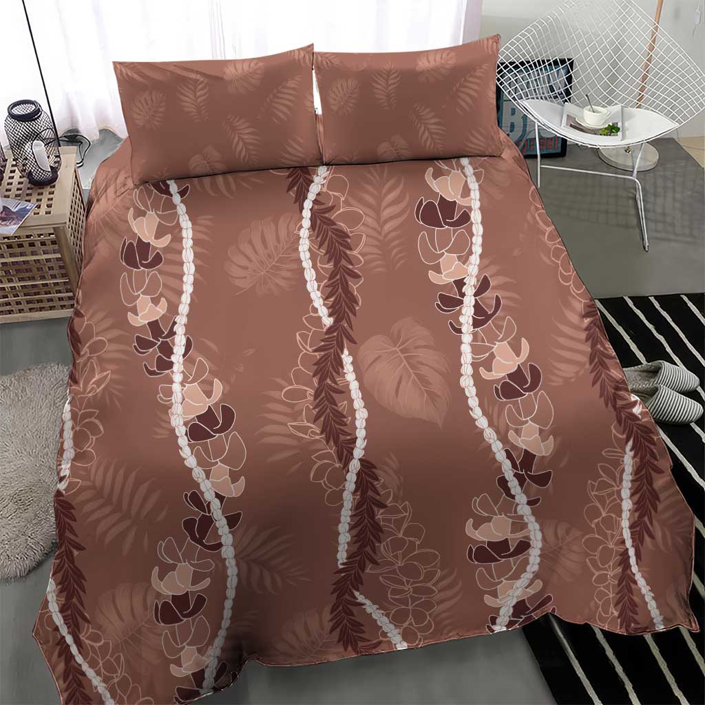 Hawaii Maile Lei Bedding Set With Brown Monstera Pattern LT05 - Polynesian Pride