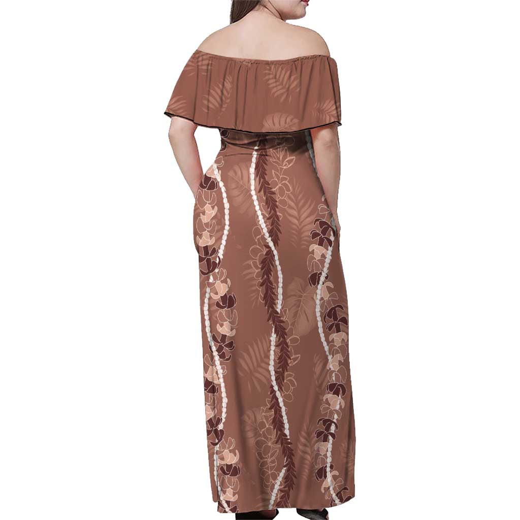 Hawaii Maile Lei Family Matching Off Shoulder Maxi Dress and Hawaiian Shirt With Brown Monstera Pattern