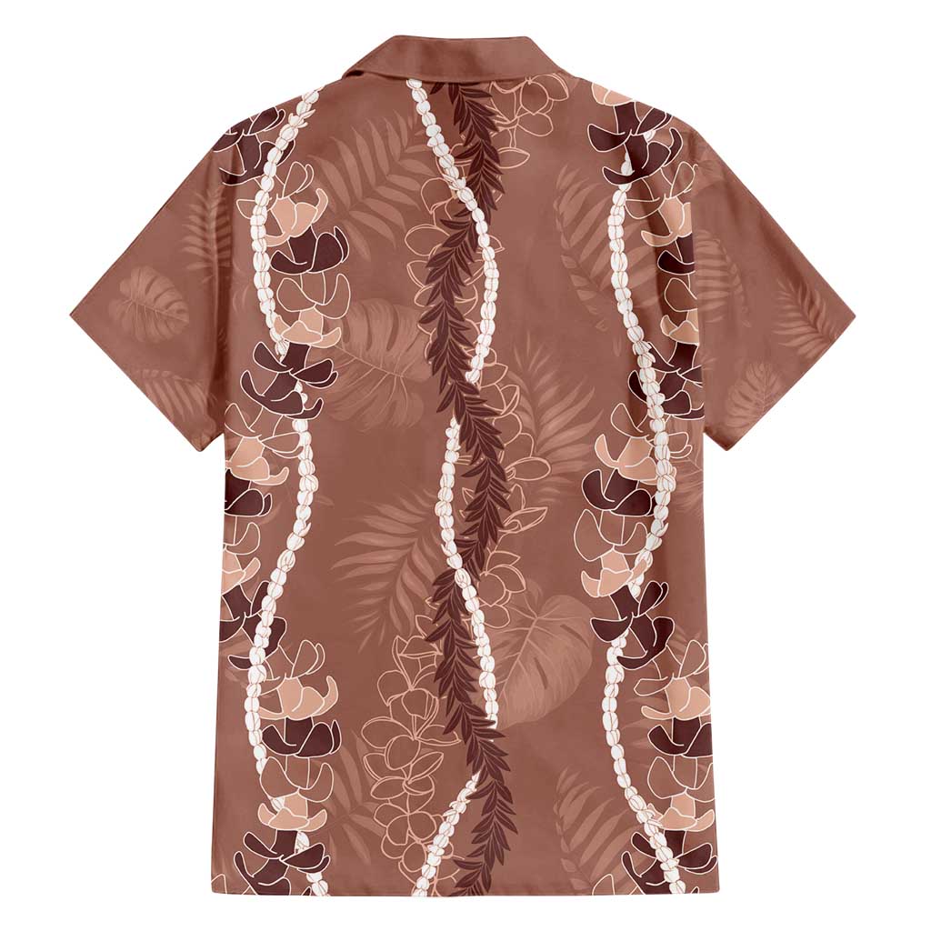 Hawaii Maile Lei Family Matching Off Shoulder Short Dress and Hawaiian Shirt With Brown Monstera Pattern