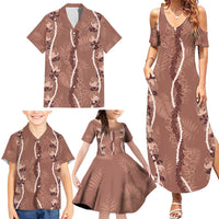 Hawaii Maile Lei Family Matching Summer Maxi Dress and Hawaiian Shirt With Brown Monstera Pattern
