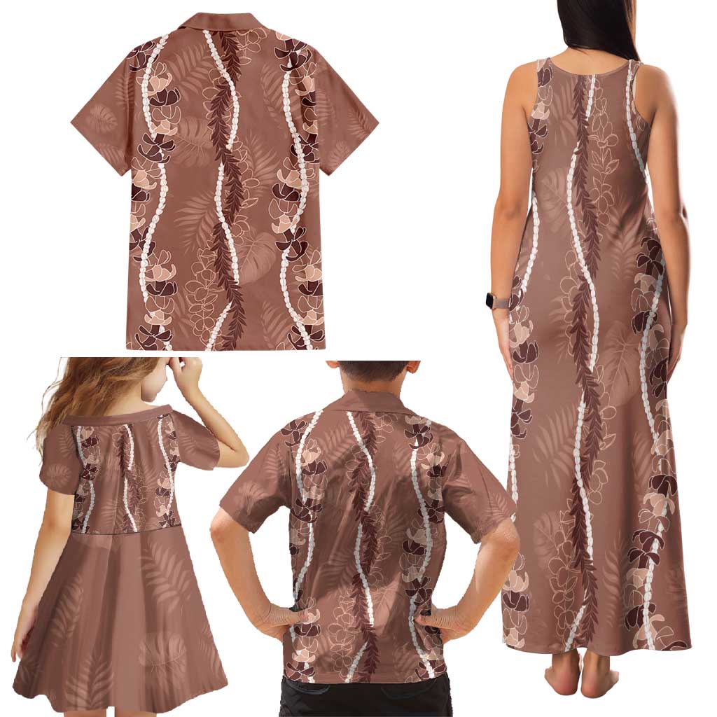 Hawaii Maile Lei Family Matching Tank Maxi Dress and Hawaiian Shirt With Brown Monstera Pattern
