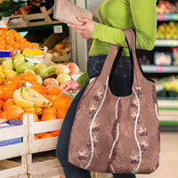 Hawaii Maile Lei Grocery Bag With Brown Monstera Pattern