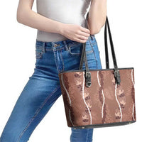 Hawaii Maile Lei Leather Tote Bag With Brown Monstera Pattern