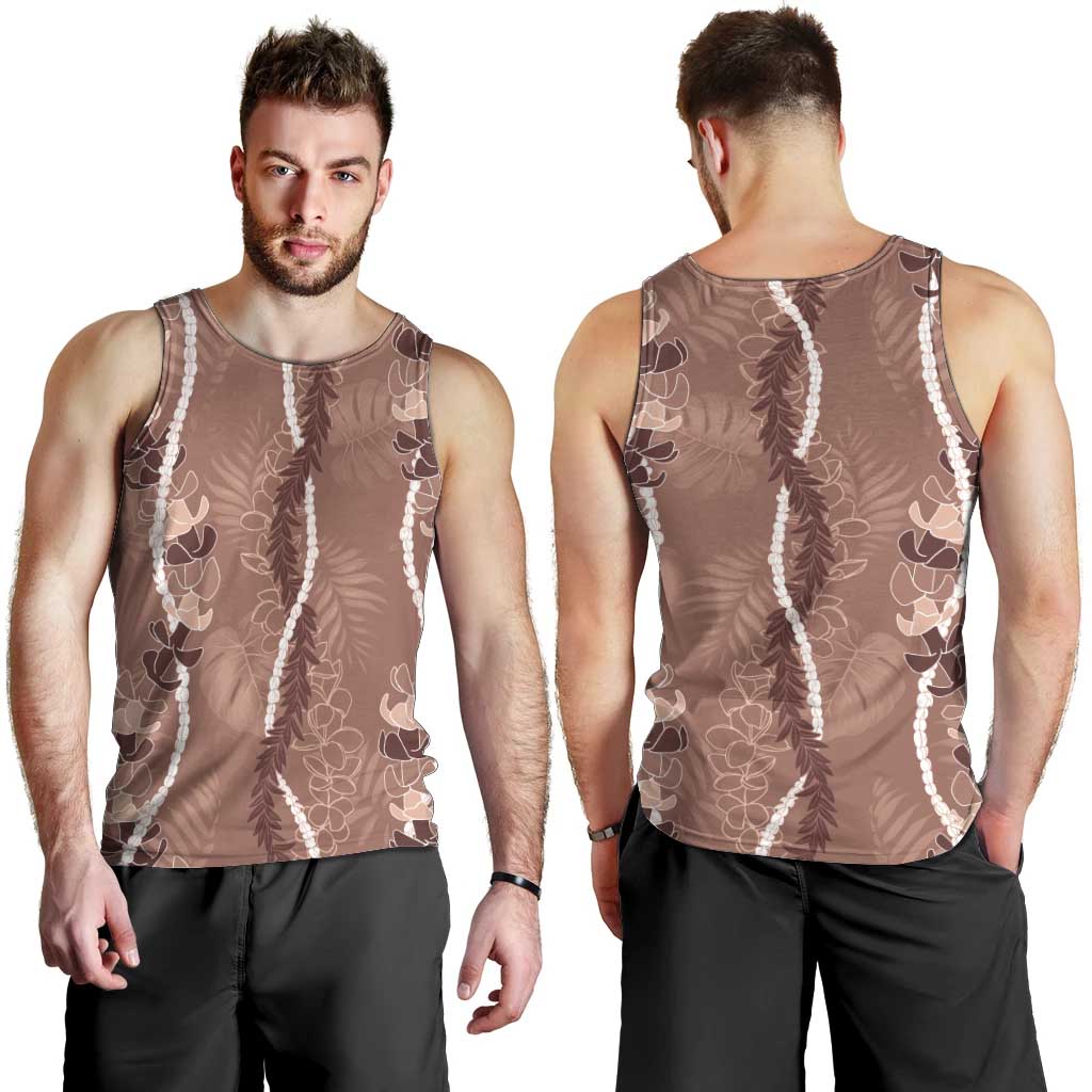 Hawaii Maile Lei Men Tank Top With Brown Monstera Pattern