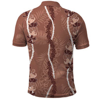 Hawaii Maile Lei Polo Shirt With Brown Monstera Pattern