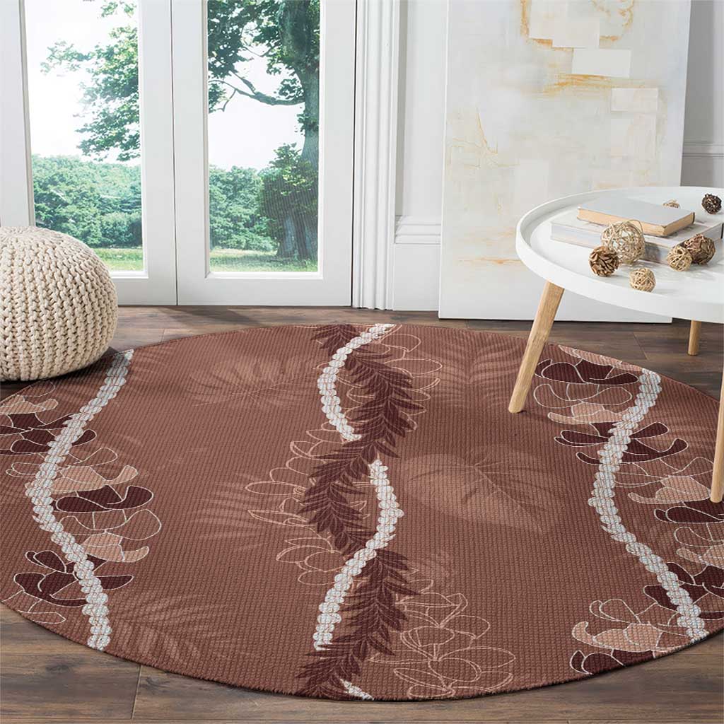 Hawaii Maile Lei Round Carpet With Brown Monstera Pattern LT05 - Polynesian Pride