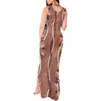 Hawaii Maile Lei Tank Maxi Dress With Brown Monstera Pattern