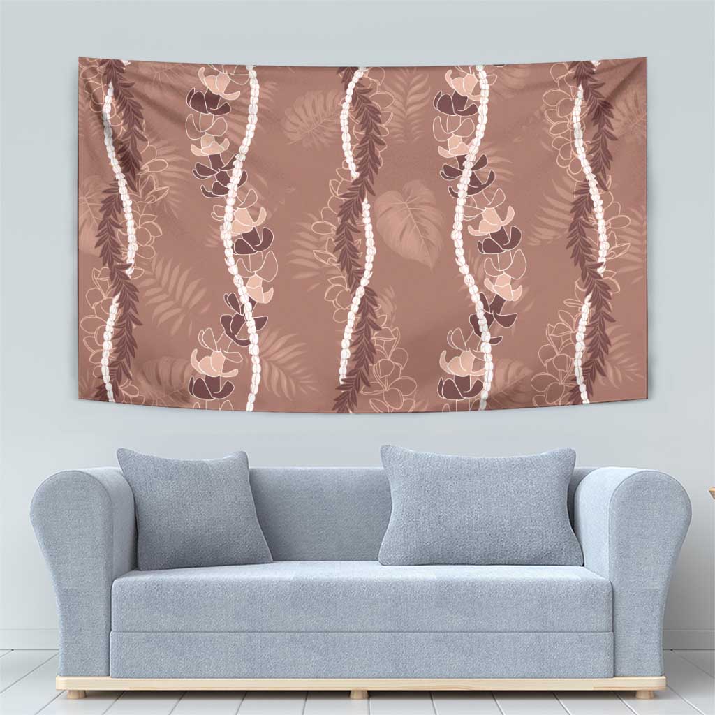 Hawaii Maile Lei Tapestry With Brown Monstera Pattern LT05 - Polynesian Pride
