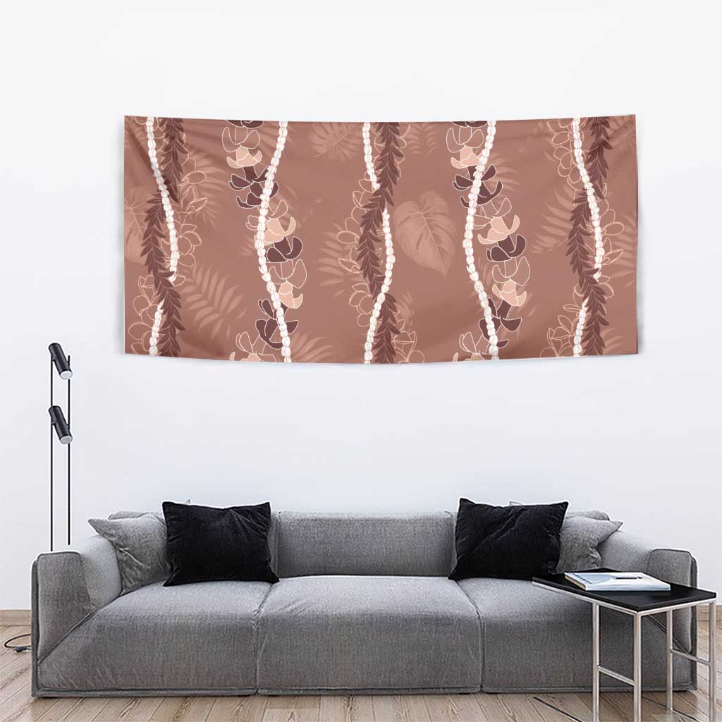 Hawaii Maile Lei Tapestry With Brown Monstera Pattern LT05 - Polynesian Pride