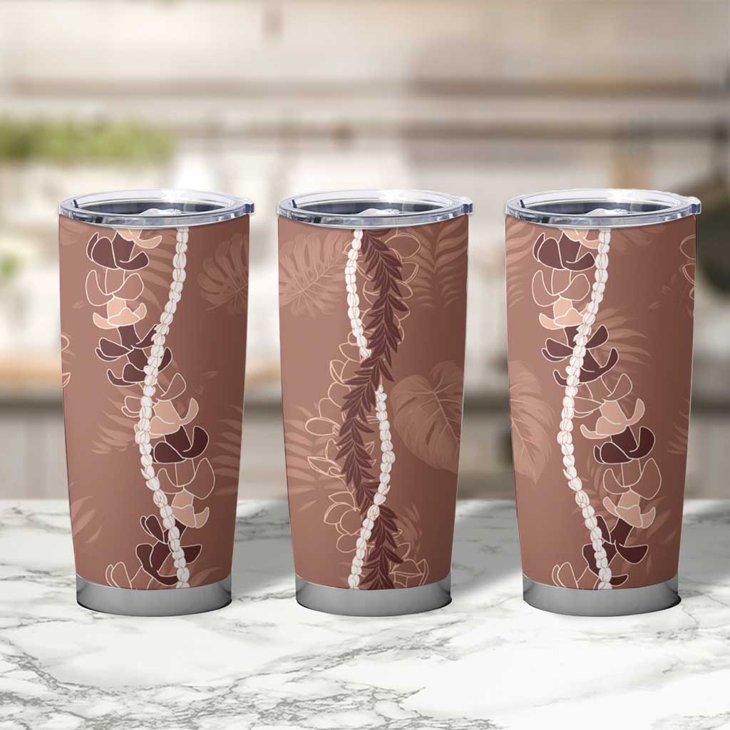 Hawaii Maile Lei Tumbler Cup With Brown Monstera Pattern