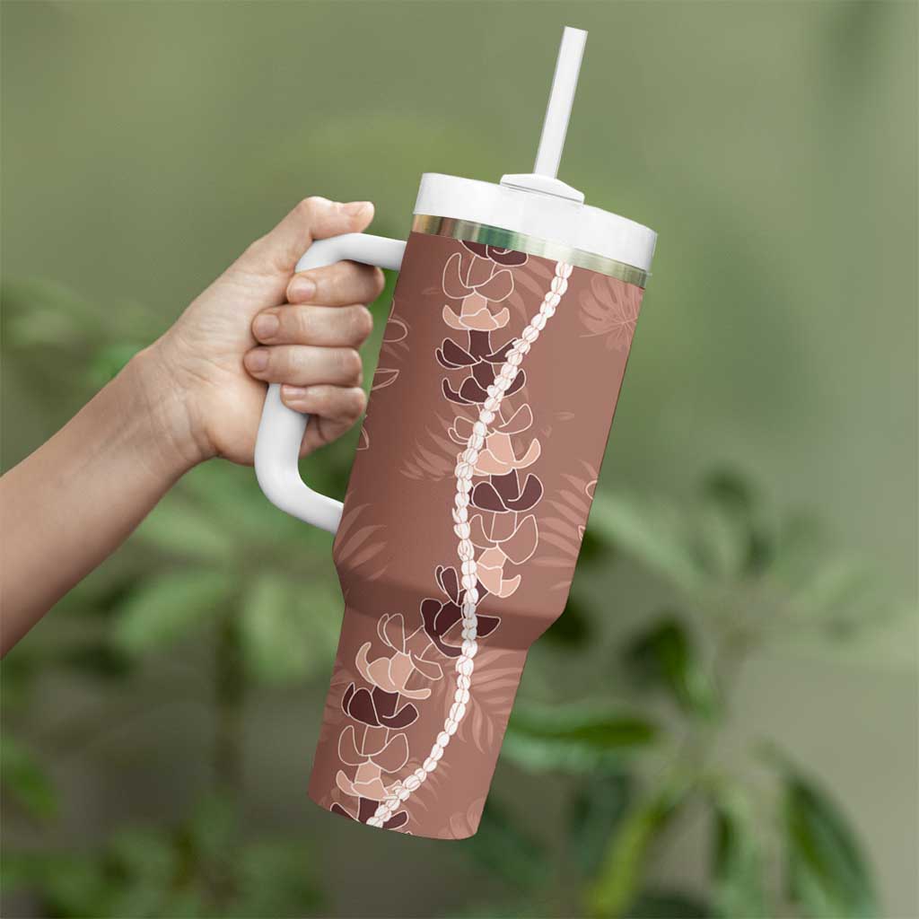 Hawaii Maile Lei Tumbler With Handle With Brown Monstera Pattern