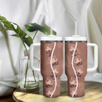 Hawaii Maile Lei Tumbler With Handle With Brown Monstera Pattern