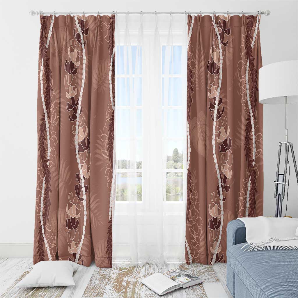 Hawaii Maile Lei Window Curtain With Brown Monstera Pattern