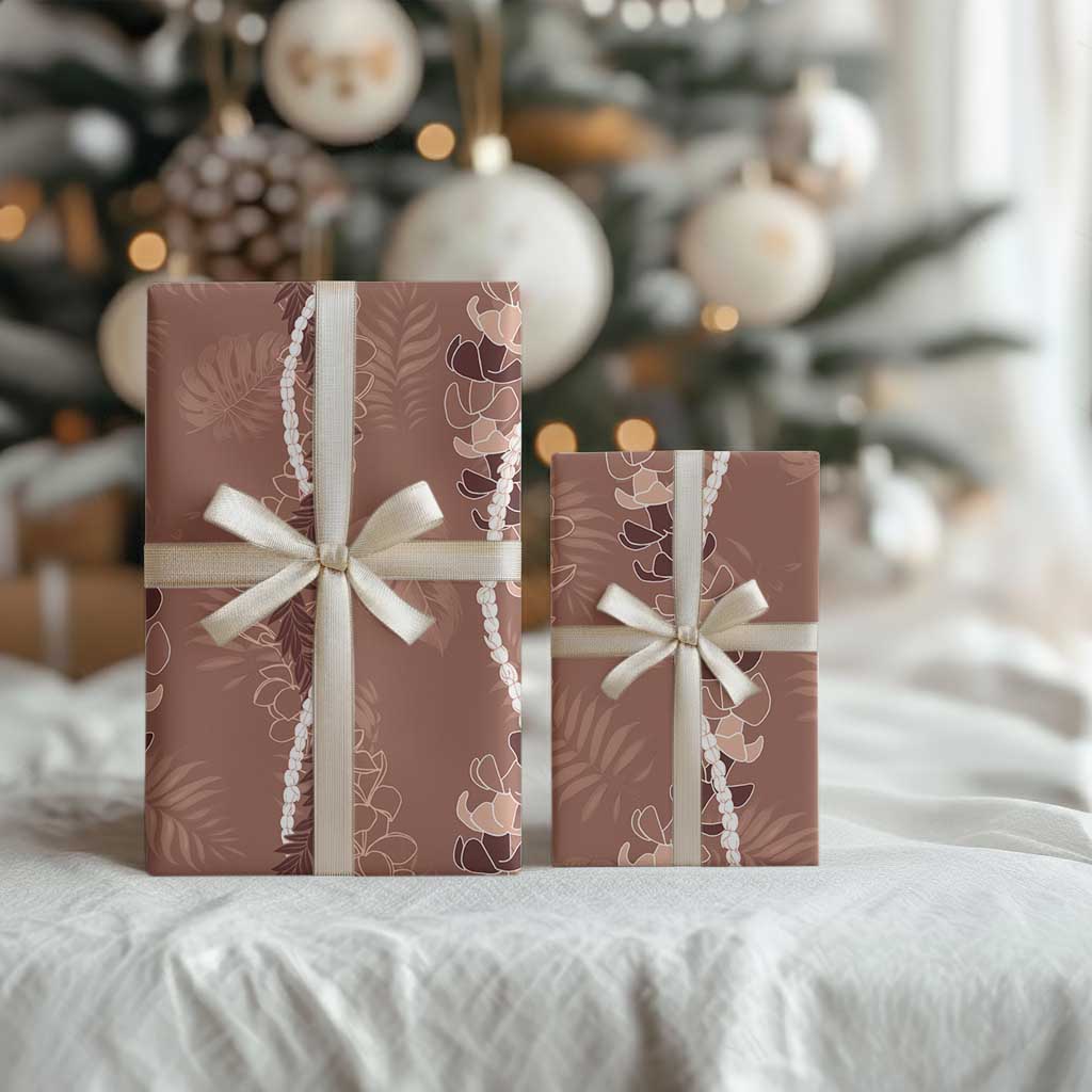 Hawaii Maile Lei Wrapping Paper With Brown Monstera Pattern - Polynesian Pride