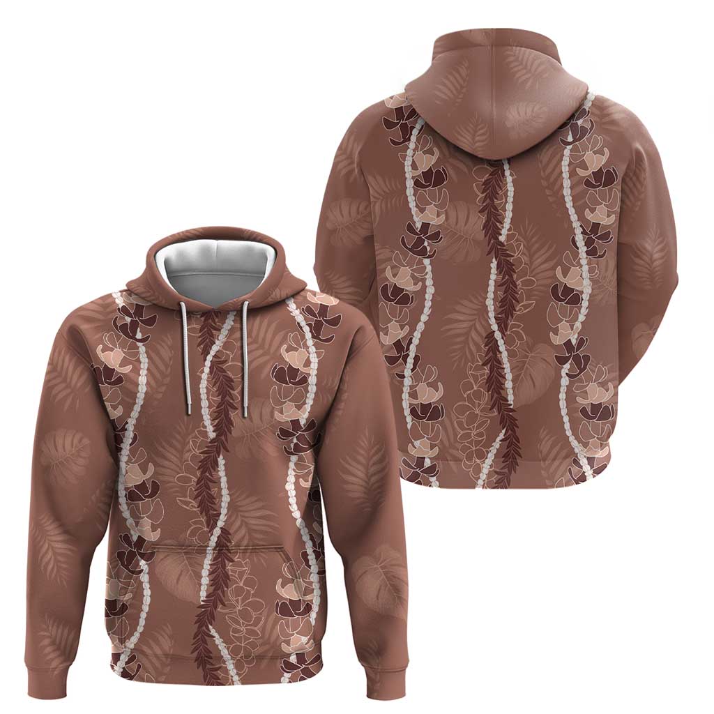 Hawaii Maile Lei Zip Hoodie With Brown Monstera Pattern