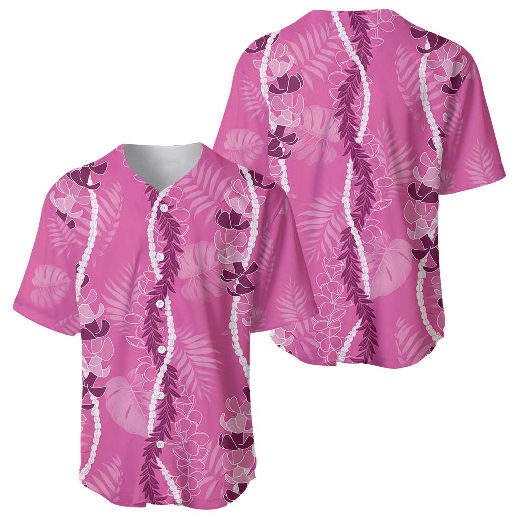 Hawaii Maile Lei Baseball Jersey With Pink Monstera Pattern LT05 - Polynesian Pride