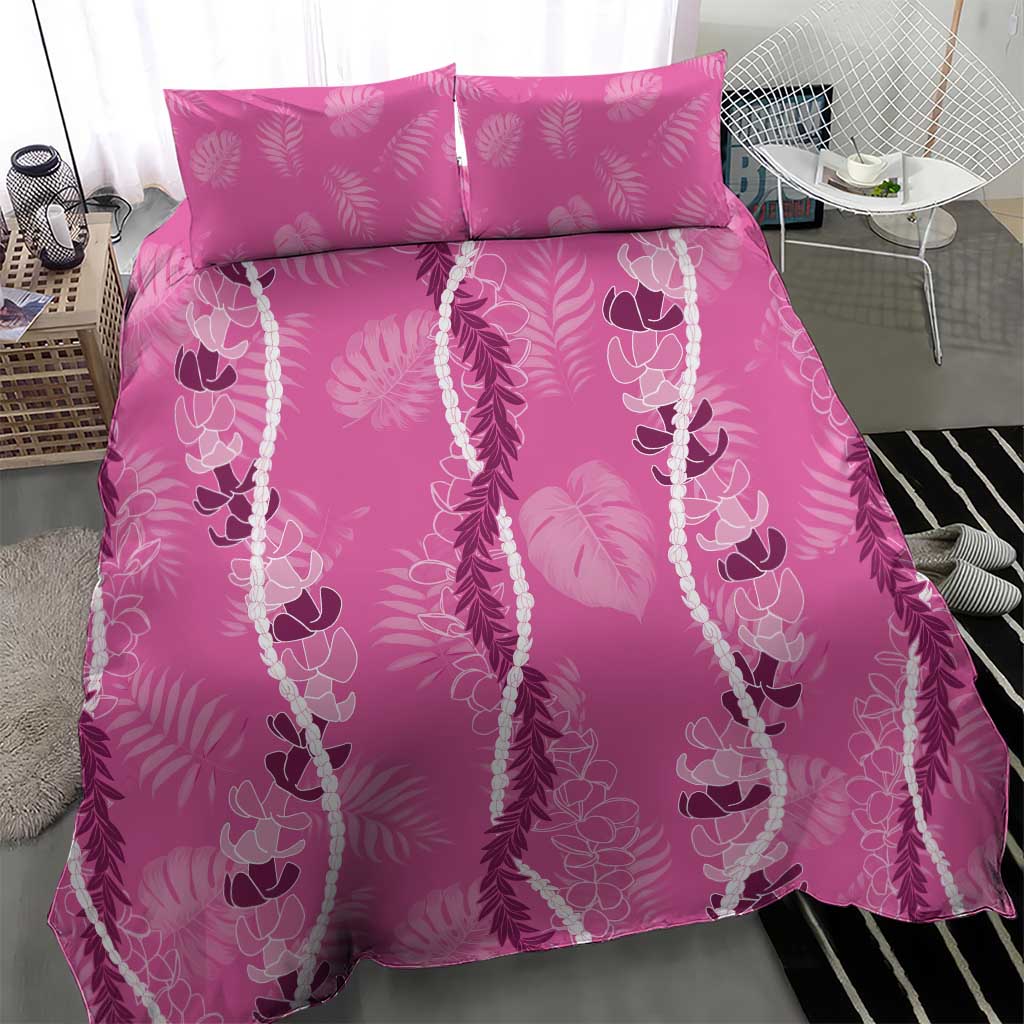Hawaii Maile Lei Bedding Set With Pink Monstera Pattern LT05 - Polynesian Pride