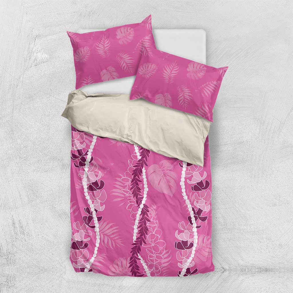 Hawaii Maile Lei Bedding Set With Pink Monstera Pattern LT05 US Twin 172cm x 218cm Pink - Polynesian Pride