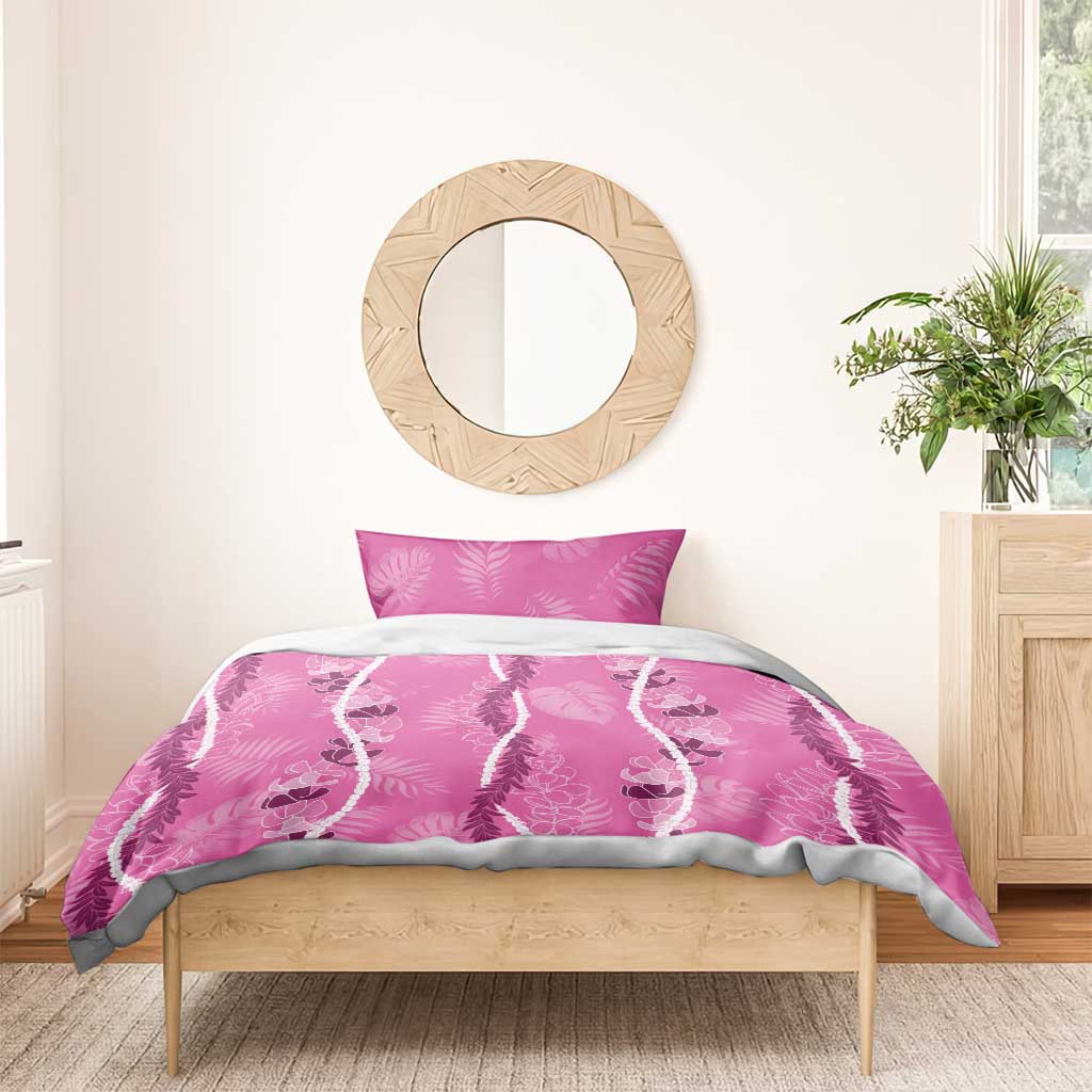 Hawaii Maile Lei Bedding Set With Pink Monstera Pattern LT05 - Polynesian Pride