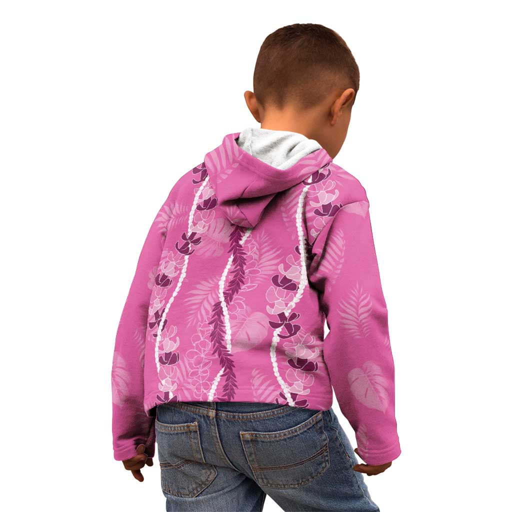 Hawaii Maile Lei Kid Hoodie With Pink Monstera Pattern