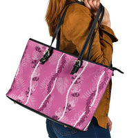 Hawaii Maile Lei Leather Tote Bag With Pink Monstera Pattern
