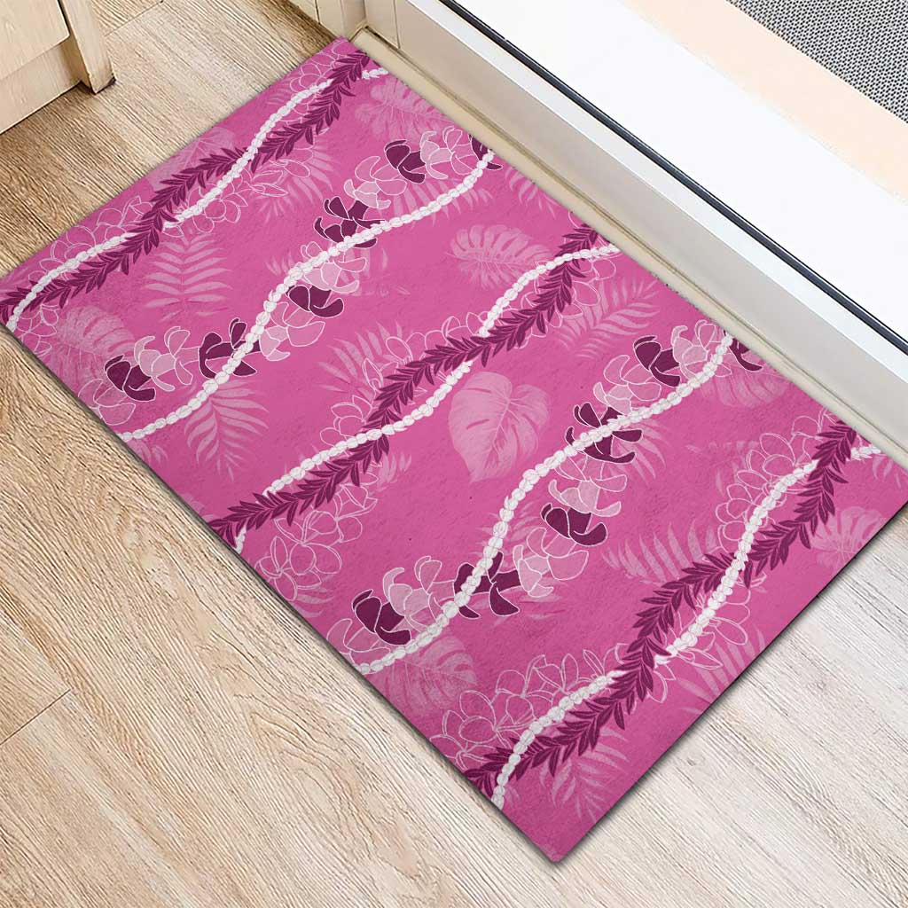 Hawaii Maile Lei Rubber Doormat With Pink Monstera Pattern LT05 - Polynesian Pride