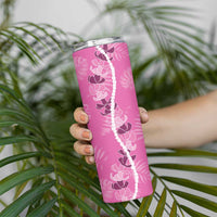 Hawaii Maile Lei Skinny Tumbler With Pink Monstera Pattern