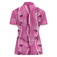 Hawaii Maile Lei Women Polo Shirt With Pink Monstera Pattern