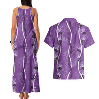 Hawaii Maile Lei Couples Matching Tank Maxi Dress and Hawaiian Shirt With Violet Monstera Pattern