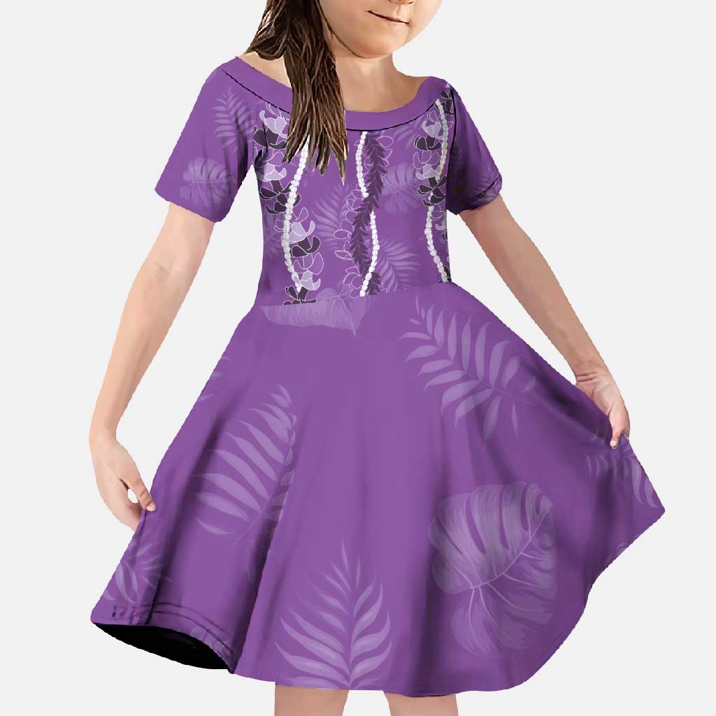 Hawaii Maile Lei Family Matching Off Shoulder Maxi Dress and Hawaiian Shirt With Violet Monstera Pattern
