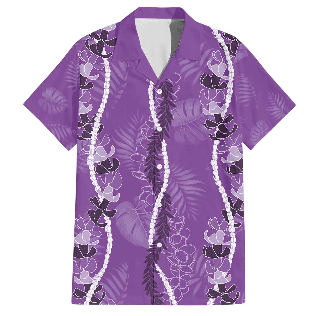 Hawaii Maile Lei Family Matching Off Shoulder Maxi Dress and Hawaiian Shirt With Violet Monstera Pattern