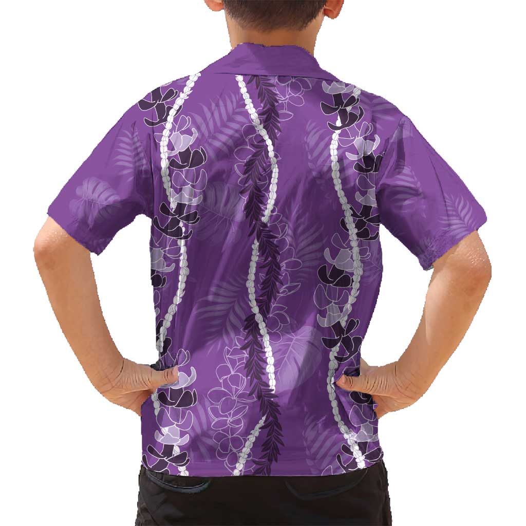 Hawaii Maile Lei Family Matching Off Shoulder Short Dress and Hawaiian Shirt With Violet Monstera Pattern