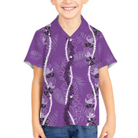Hawaii Maile Lei Family Matching Puletasi and Hawaiian Shirt With Violet Monstera Pattern