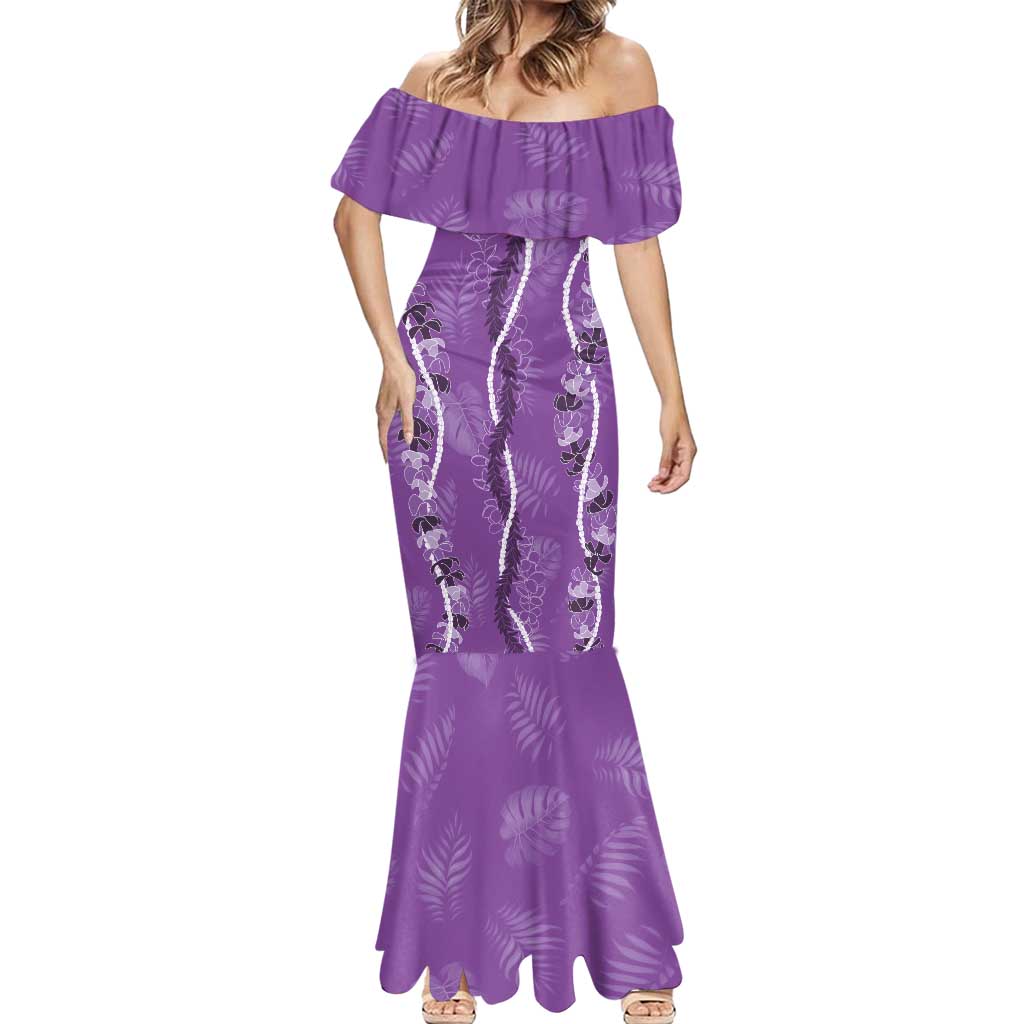 Hawaii Maile Lei Mermaid Dress With Violet Monstera Pattern