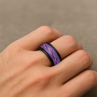 Hawaii Maile Lei Spinner Ring With Violet Monstera Pattern - Polynesian Pride