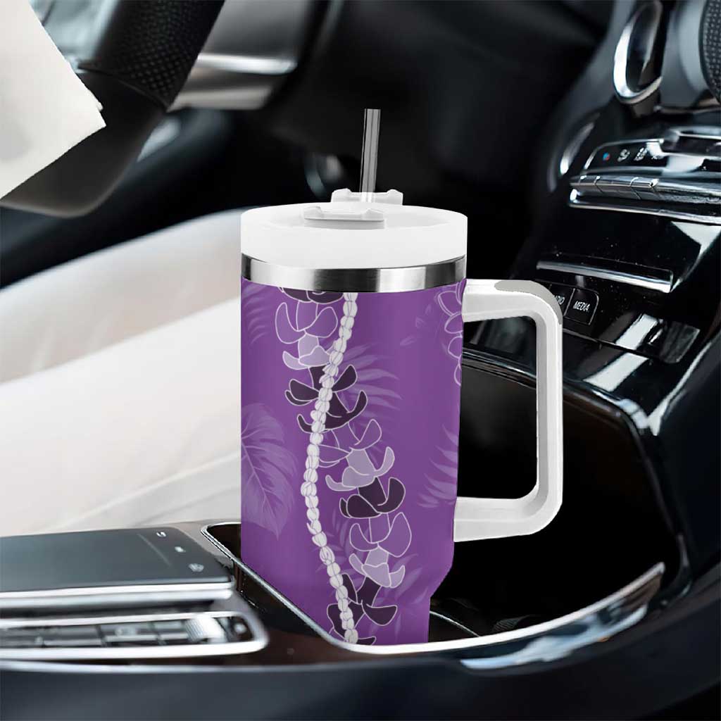 Hawaii Maile Lei Tumbler With Handle With Violet Monstera Pattern
