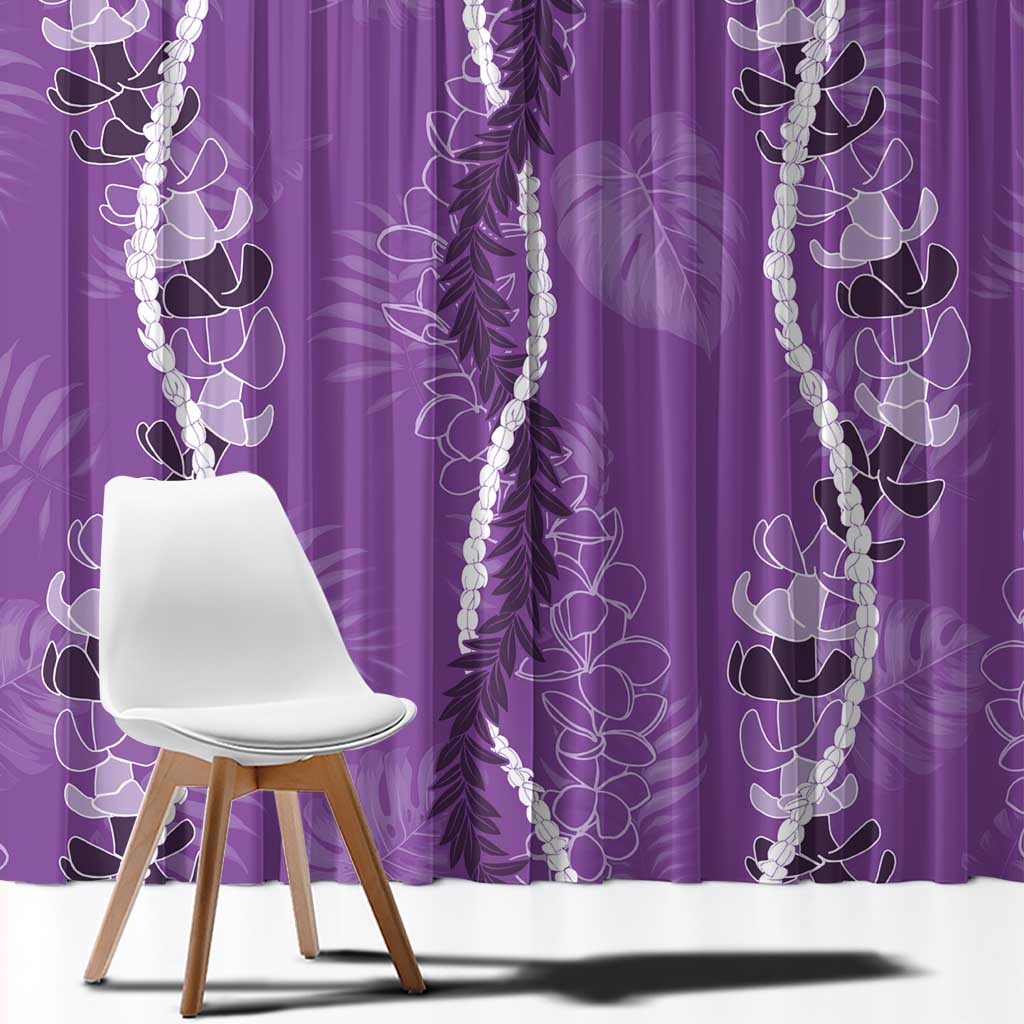 Hawaii Maile Lei Window Curtain With Violet Monstera Pattern