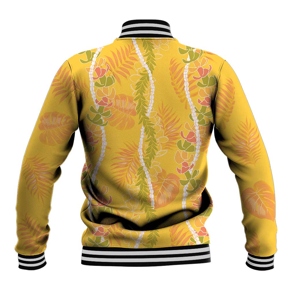 Hawaii Maile Lei Baseball Jacket With Yellow Monstera Pattern