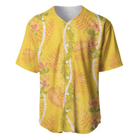 Hawaii Maile Lei Baseball Jersey With Yellow Monstera Pattern LT05 Yellow - Polynesian Pride